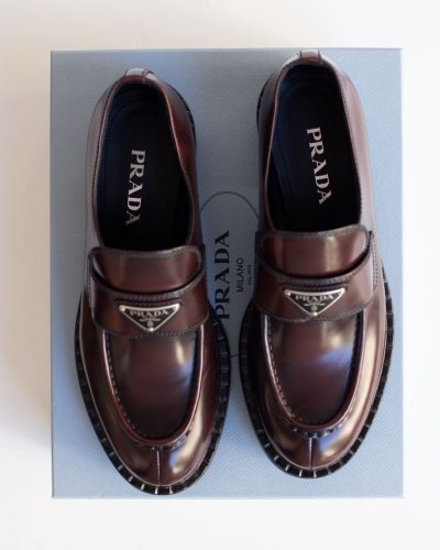 Prada Chocolate Brushed Leather Loafers Brown