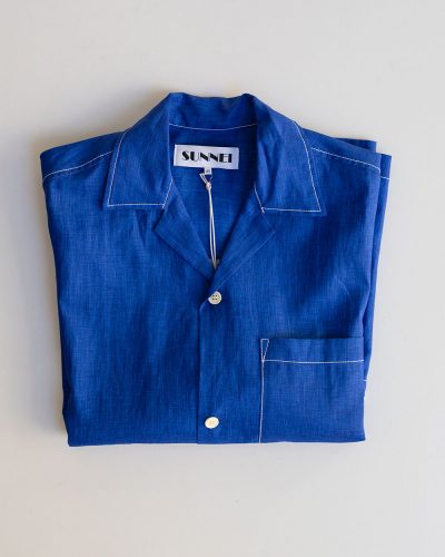 Sunnei Electric Blue Cuban Collar Linen Shirt