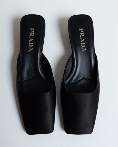 Prada Square-Toe Satin Heeled Mules Black